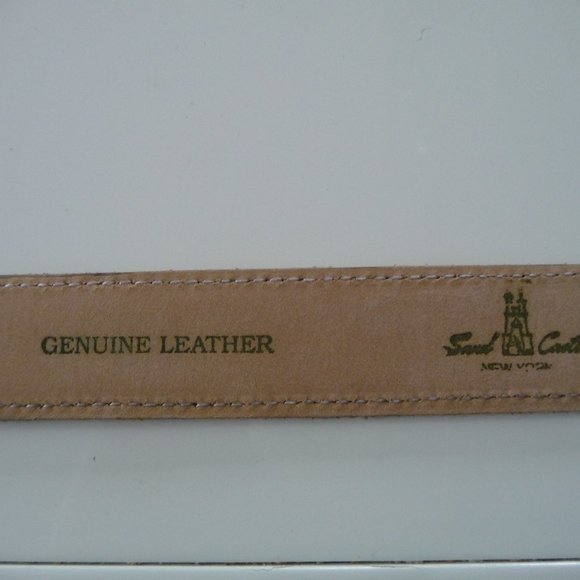 SAND CASTLE VINTAGE TAN GENUINE SUEDE CHROME MAT BUCKLE MINIMALIST WOMEN BELT M - Picture 3 of 4